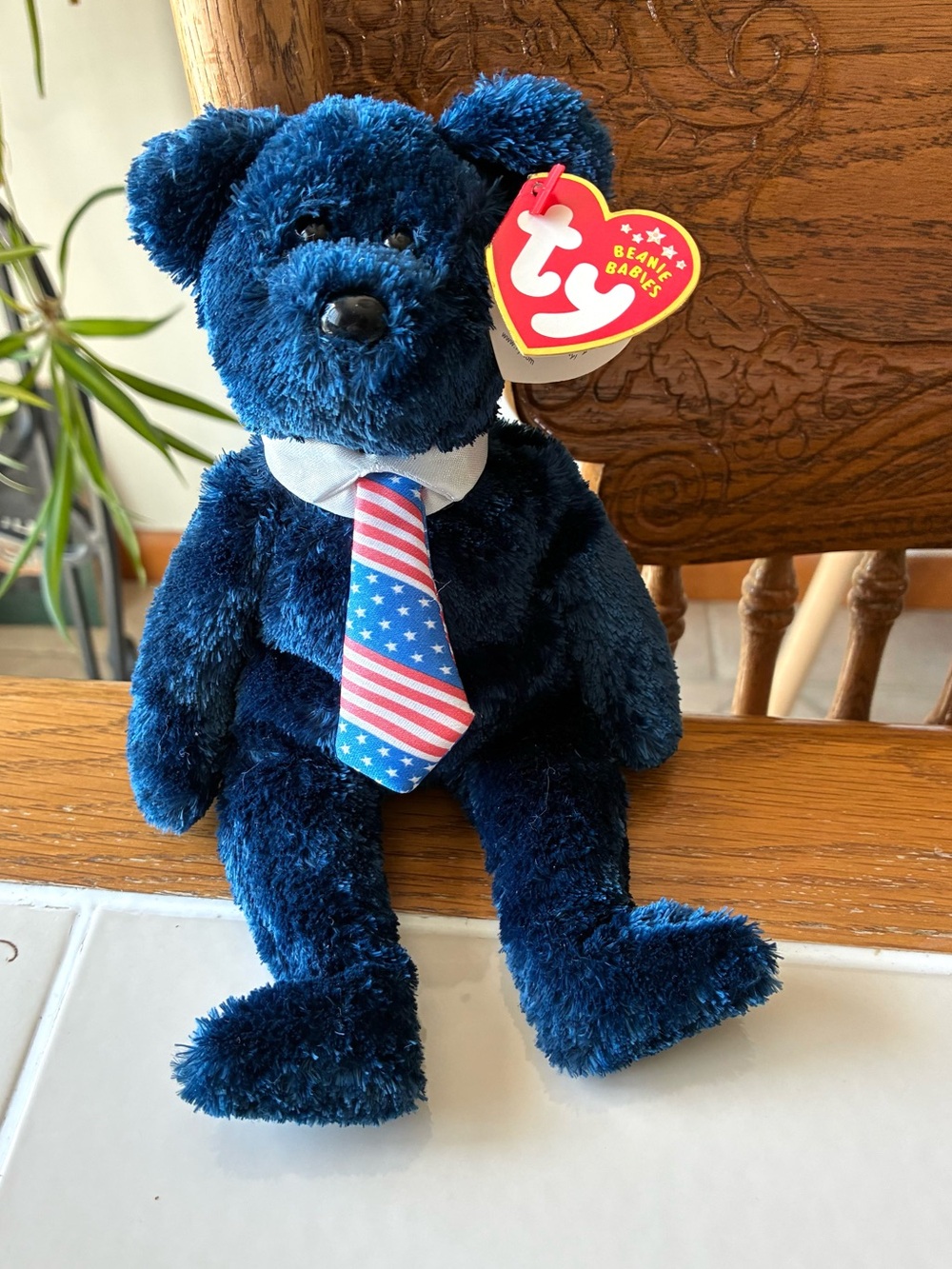Ty Pops The Bear with American Flag Tie Beanie Baby